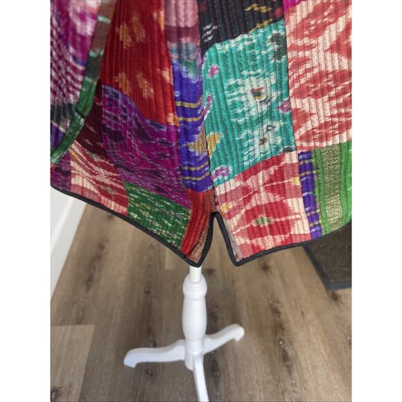 Patchwork Asian Jacket XL/XXL Silk Reversible Artsy Boho Crinkle Party Color VTG - Picture 3 of 13